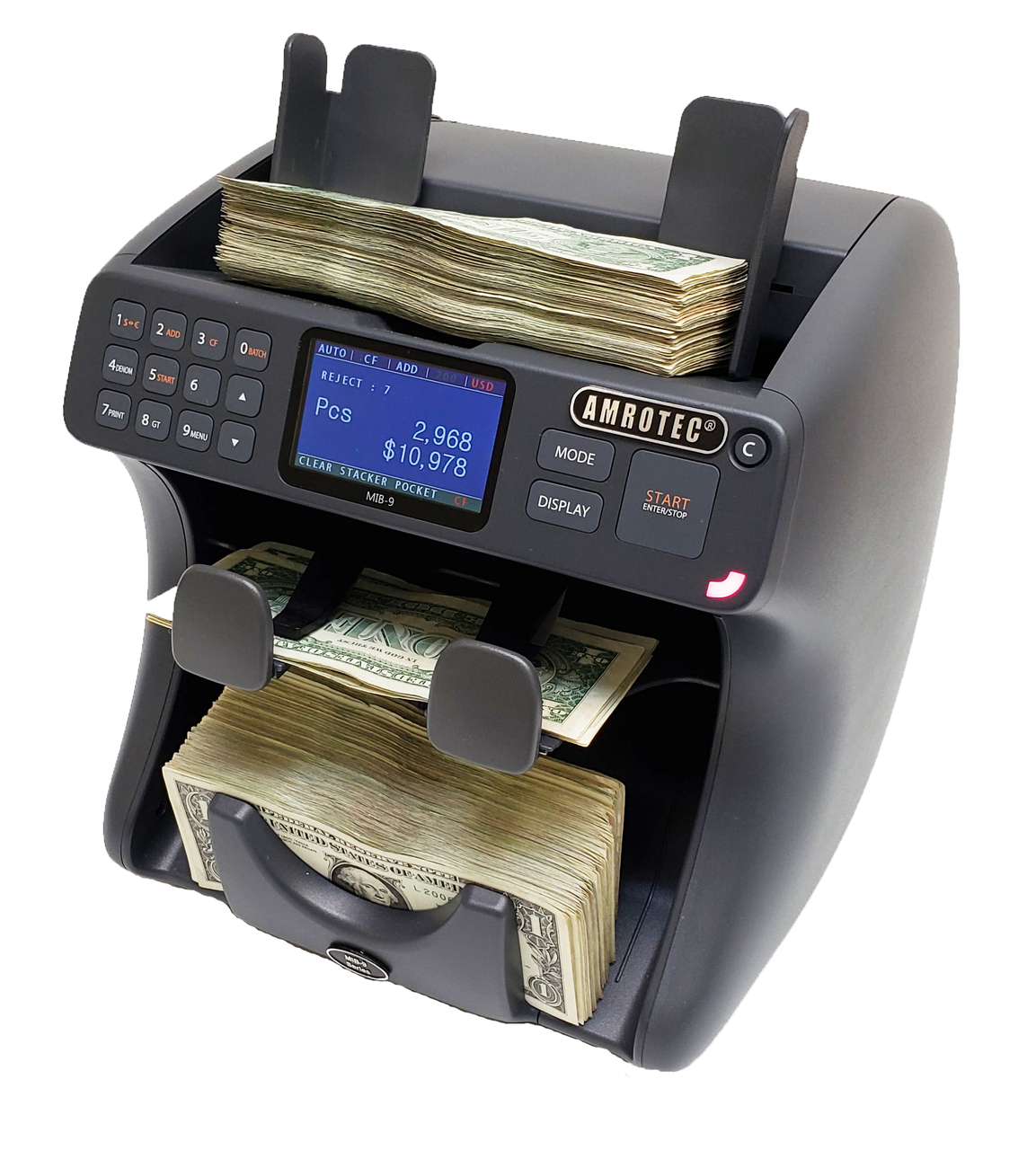 Amrotec MiB-9 Currency Discriminator Counter USA/CAD Counting Speed 1200 notes/min Detections CIS, MR-UV-MG-IR
