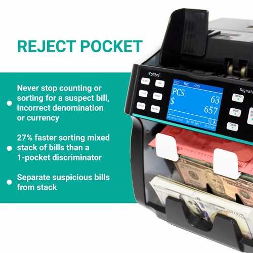 Kolibri SIGNATURE™ 2-Pocket Business-Grade Mixed Bill Counter, Sorter and Reader with Counterfeit Detection